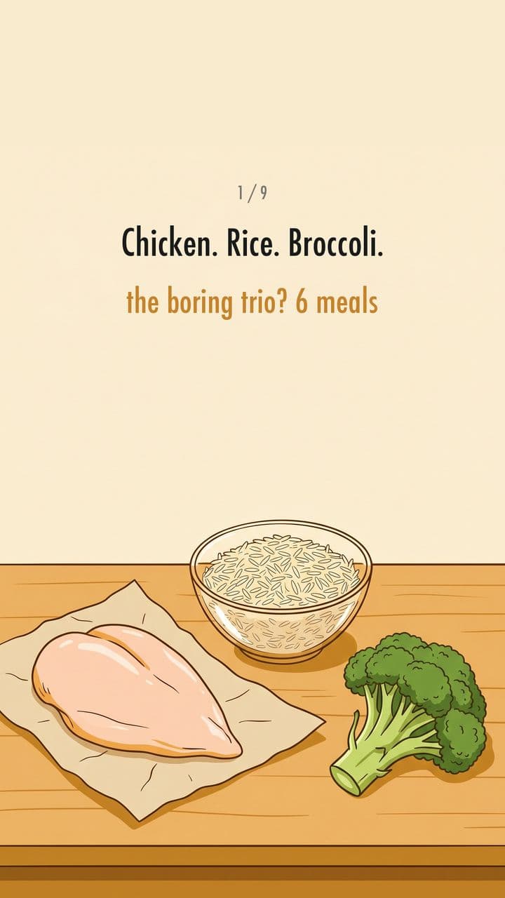 Chicken, rice and broccoli