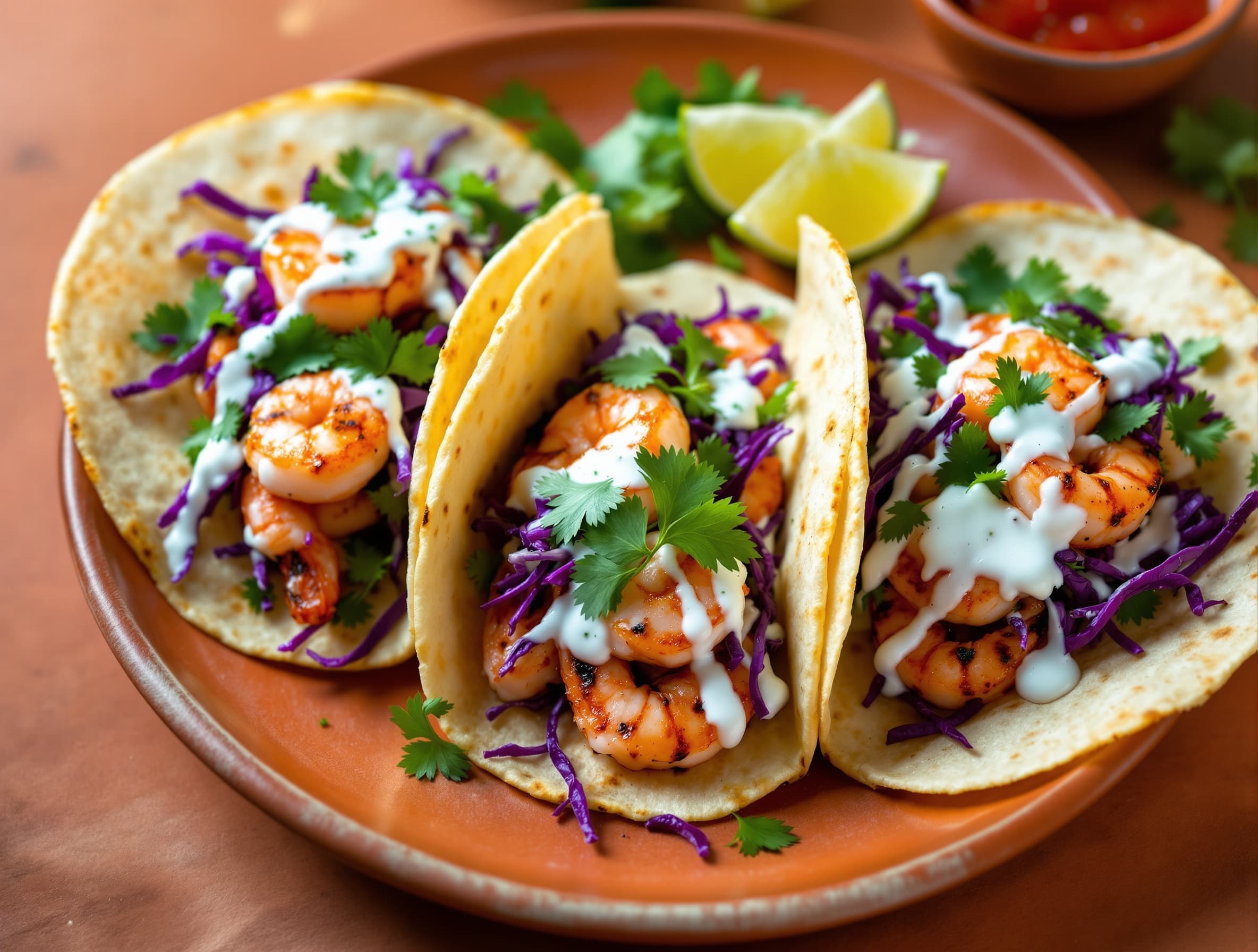 400 Calorie Shrimp Tacos with Lime Crema
