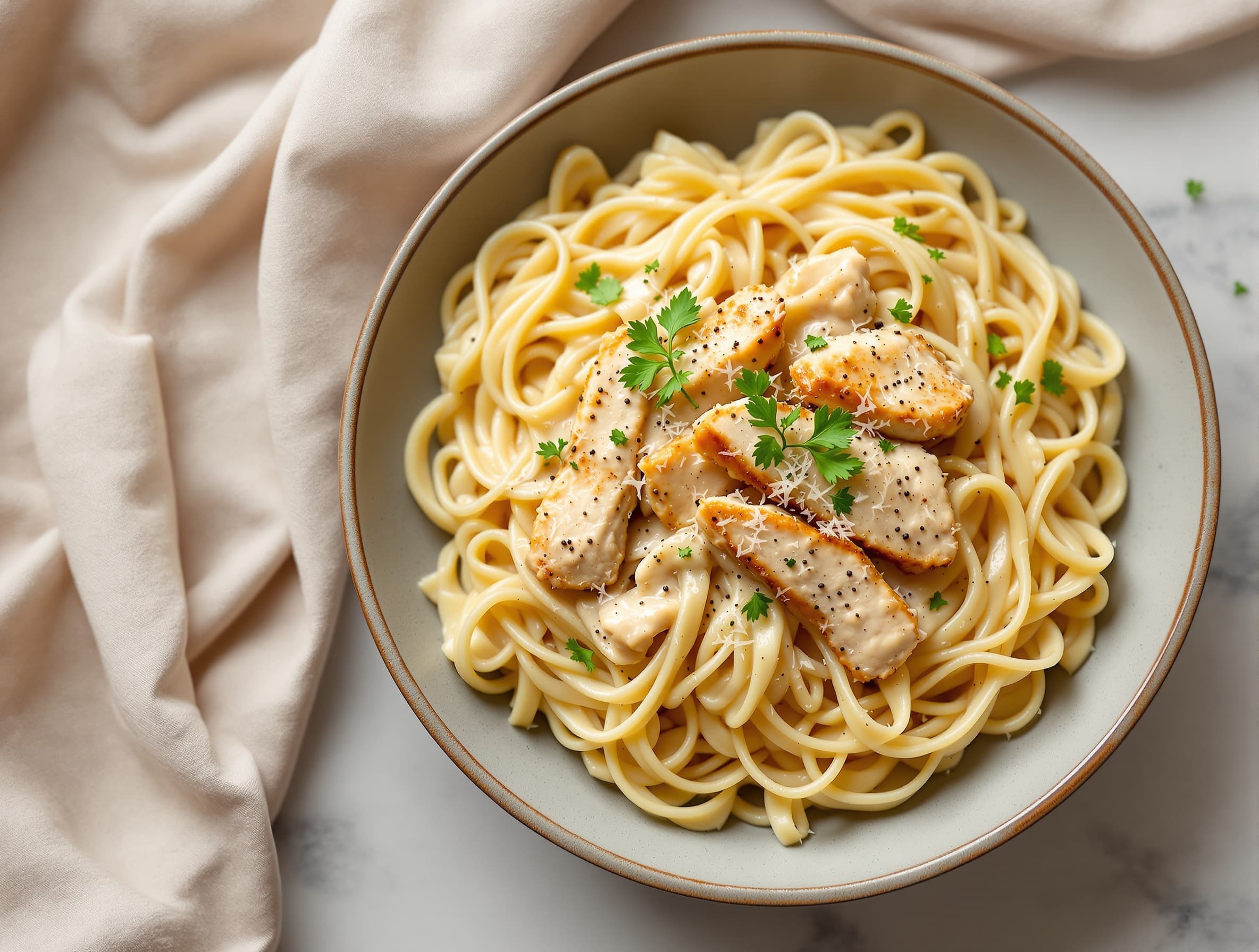 High-Protein Chicken Alfredo Pasta